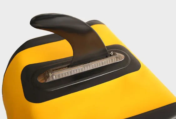 SUP paddle with removable fish fins attached, model YQ310, plastic construction.