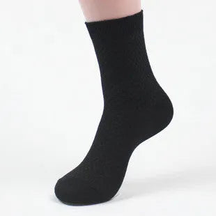 Men's bamboo fibre socks with a small square pattern in five colour options.