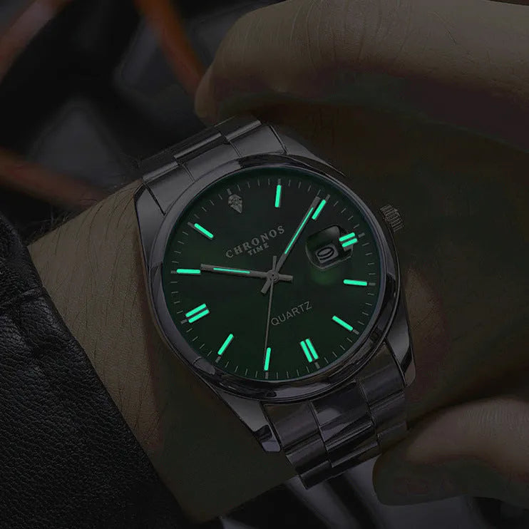 Men's automatic watch with mineral glass, fine steel belt, 41mm case diameter
