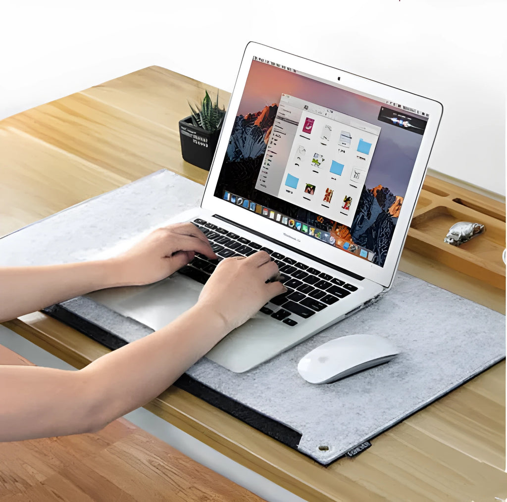 Grey felt computer mouse pad and keyboard pad desk mat 33x63 cm with wrist guard and USB hub