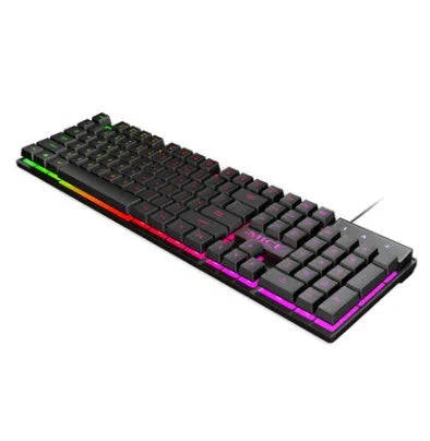 Black USB wired backlit gaming keyboard with frosted keycaps and 1.3 metre cable