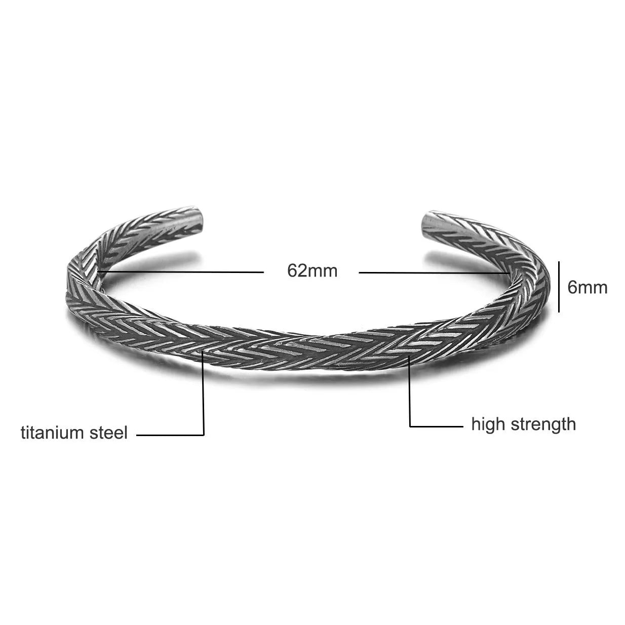 Men's white titanium steel pattern bracelet with geometric design on plain background