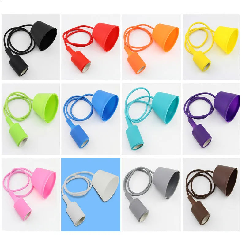 E26/E27 silicone pendant lamp holder with adjustable cord in multiple colour options