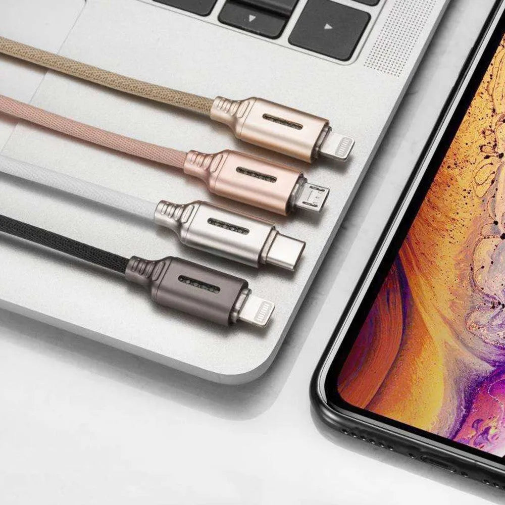 Black fabric weave USB fast charging cable with Android connector, 1 metre long.