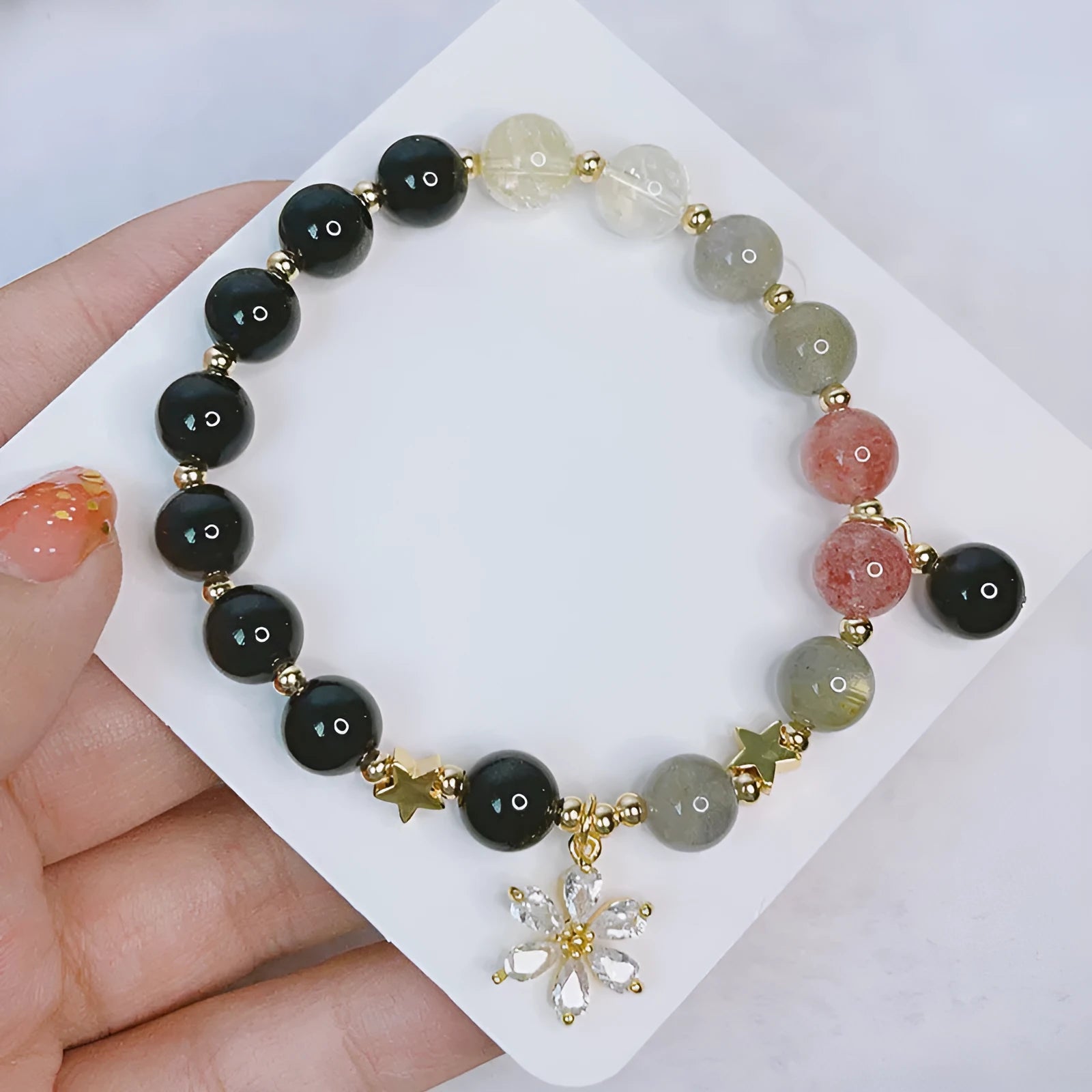 Sweet Cool Style silverstone bracelet with electroplated finish showing floral, heart and star design options