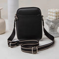 Solid colour PU leather crossbody phone bag for women in beige, showing front view.