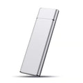 Silver M.2 NGFF to USB 3.1 SSD enclosure in solid aluminium alloy with data line and screwdriver