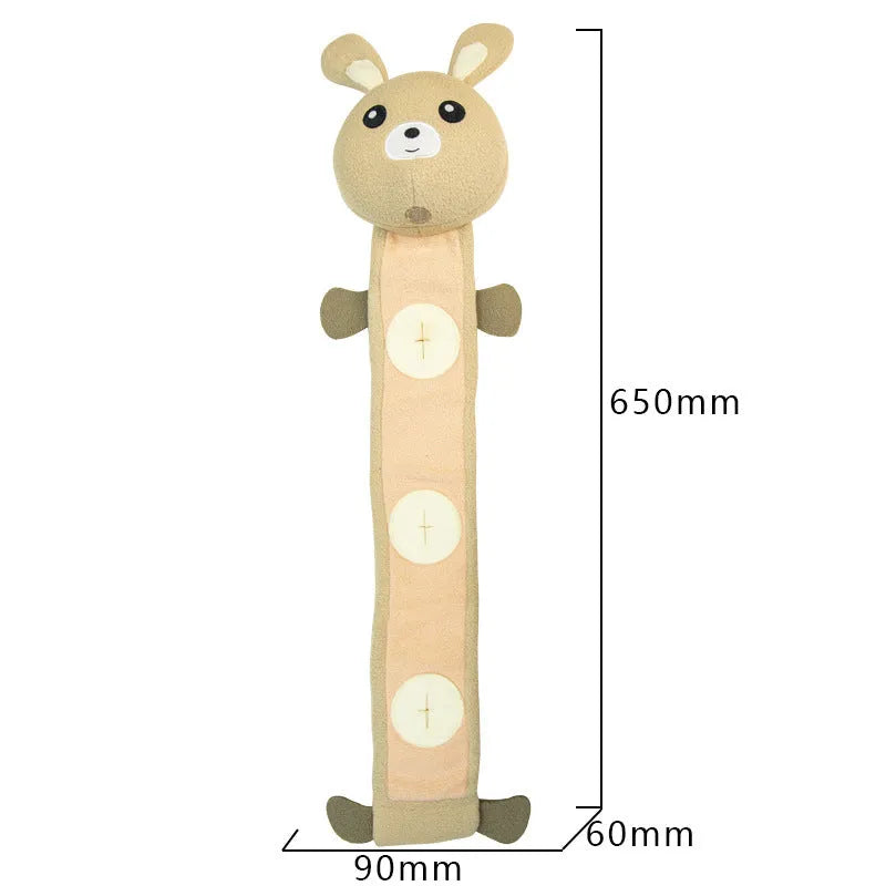 Plush dog sniff toy with poached bunny design showing food hiding compartments and sound-making features