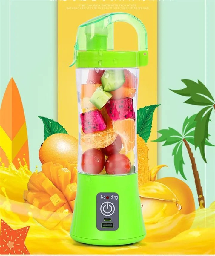 Blue handheld USB rechargeable fruit juicer with 400ml capacity cup