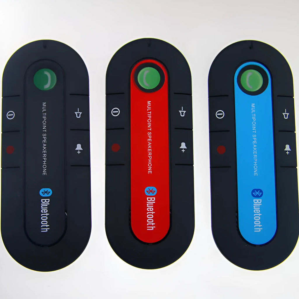 Black vehicle Bluetooth handsfree unit mounted on car sun visor with cable connection
