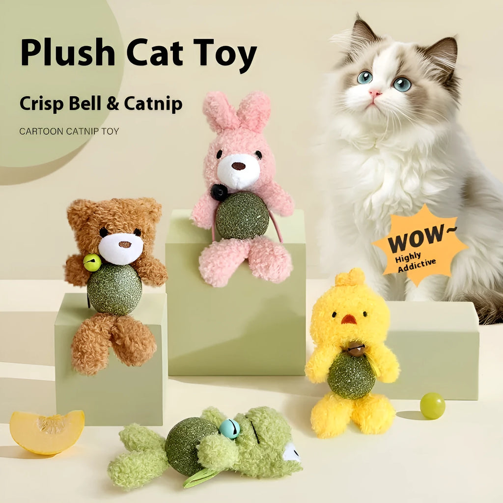 Soft brown bear plush cat toy with a 4cm mint ball inside, measuring 15cm tall.