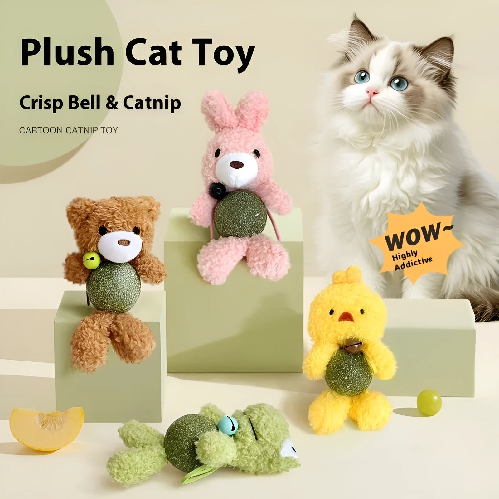 Soft brown bear plush cat toy with a 4cm mint ball inside, measuring 15cm tall.