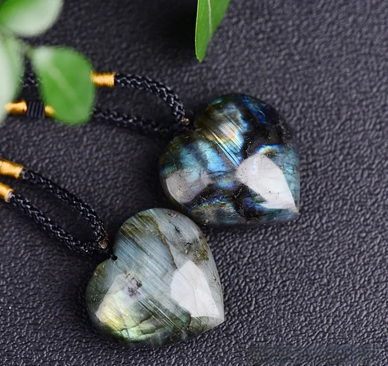 Natural labradorite moonstone Heart Of The Ocean necklace with blue crystal pendant