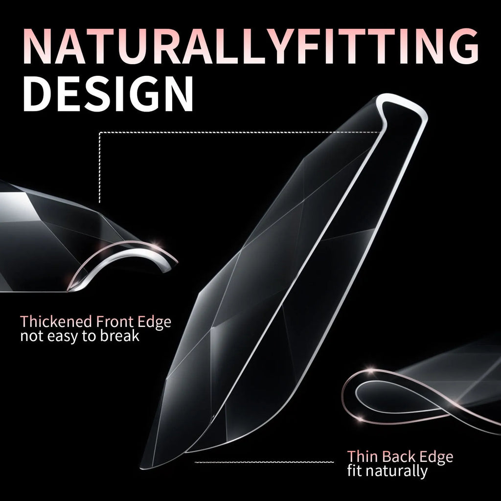 Pack of 3D diamond-patterned long artificial nail tips on a black background.