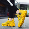 Men's black mesh casual running shoes with cross strap detail and low-top design
