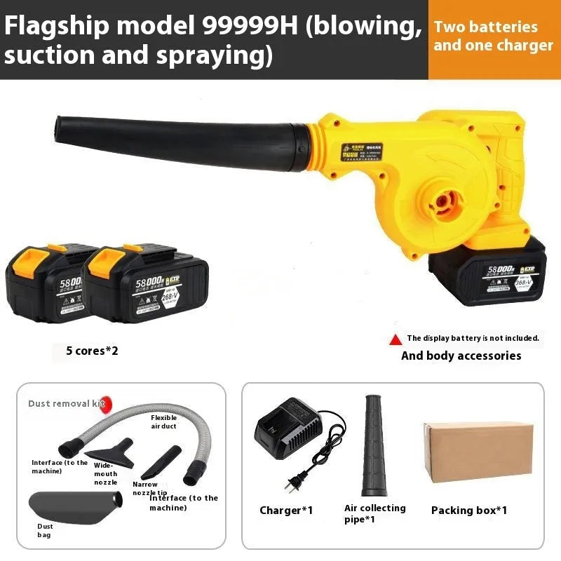 Blue Deluxe Edition lithium battery blower with two batteries and blowing nozzle