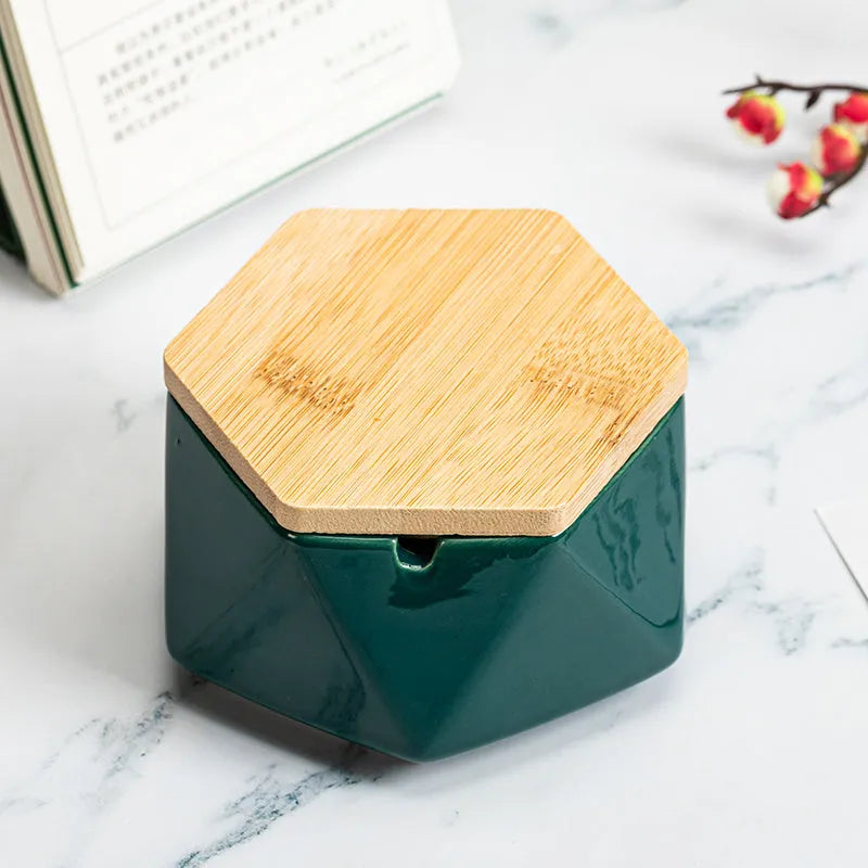 Ceramic ashtray with lid, Nordic style, anti-fly ash, for home or office desktop
