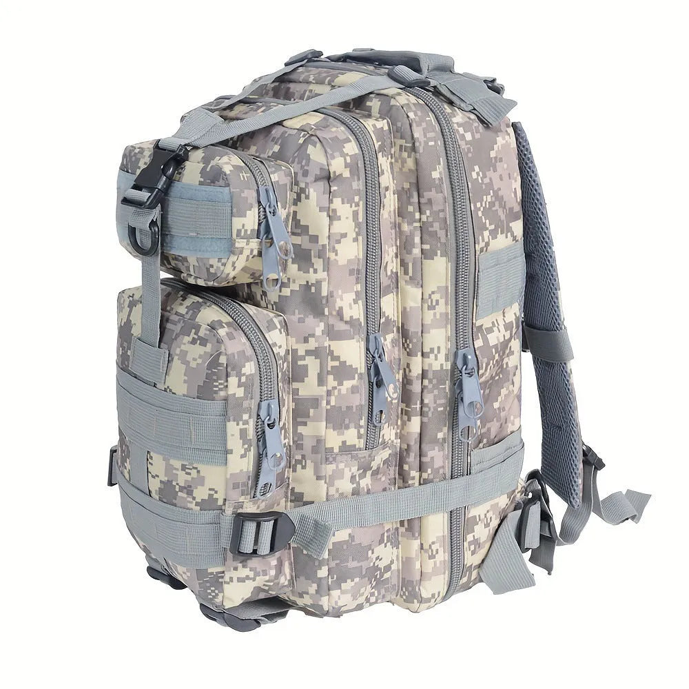 Double pull head camouflage outdoor backpack for men in PU material with multiple camo pattern options