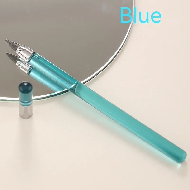 Acrylic transparent eternal pencil with alloy tip showing colour refill options