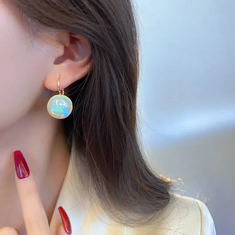 Colourful geometric Korean style metal clip-on earrings with mermaid pearl design and anti-lost clip.