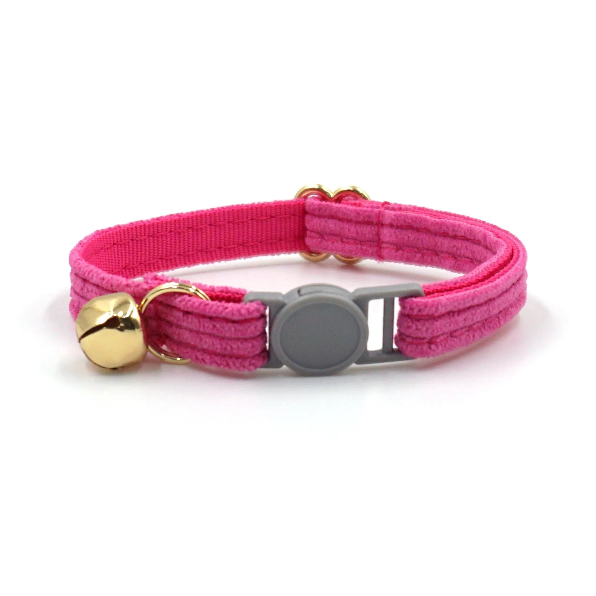 Cat collar with safety buckle and bell, available in corduroy or velvet, in multiple colours for small cats.