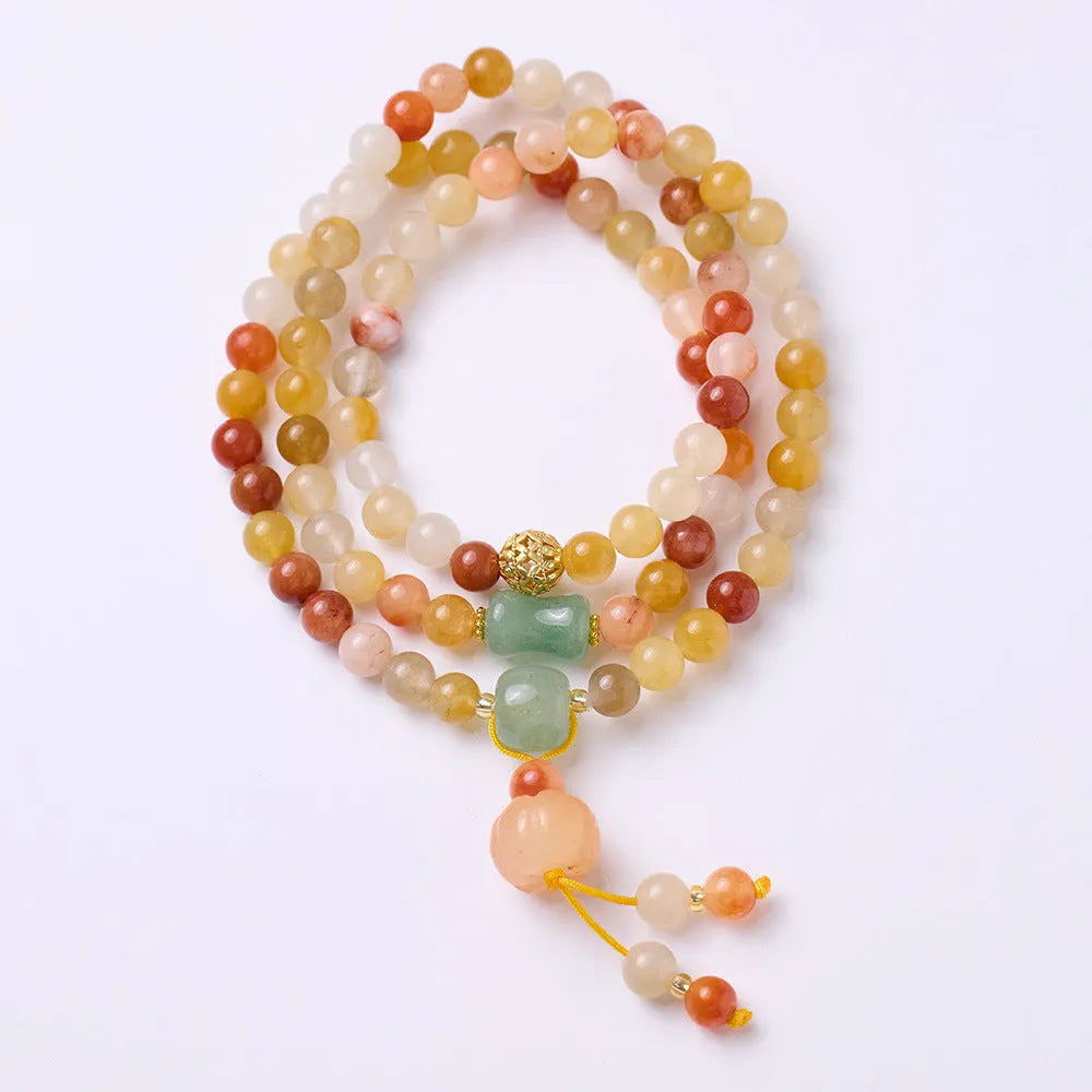 Women's three-circle pumpkin tassel bracelet in Jinsi Jade with 6mm beads for 14-16cm wrists