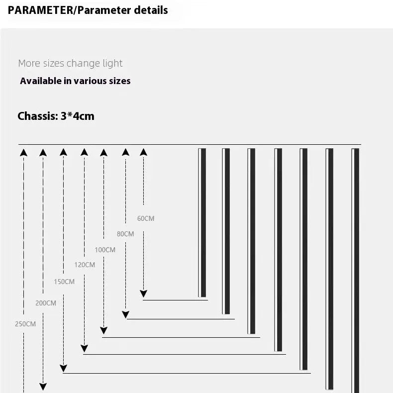 Black 80cm long simple strip LED wall lamp mounted on a plain wall.