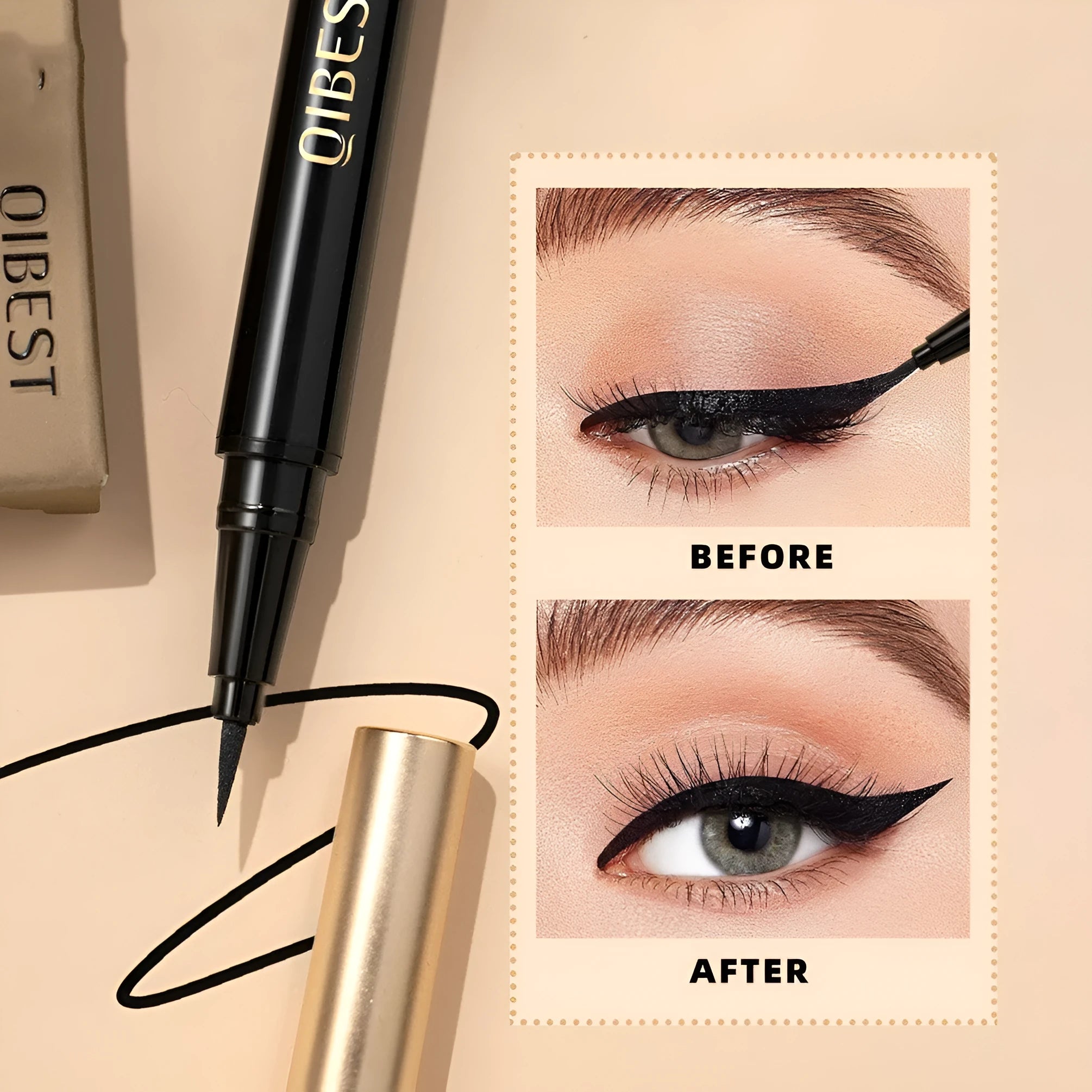 Black liquid eyeliner pen with sweat-proof quick-drying formula