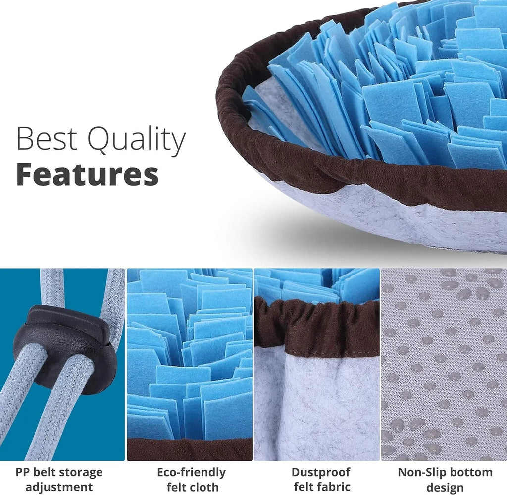 Adjustable blue and green snuffle mat for dogs feeding puzzle and mental stimulation toy