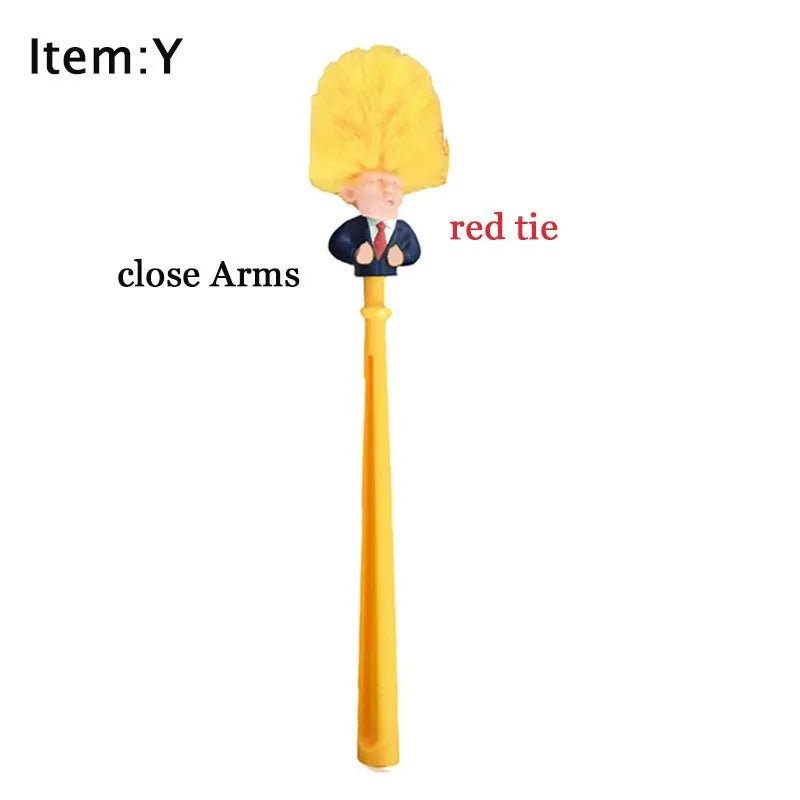 Yellow plastic Donald Trump novelty toilet brush with hanging slot, 40cm length