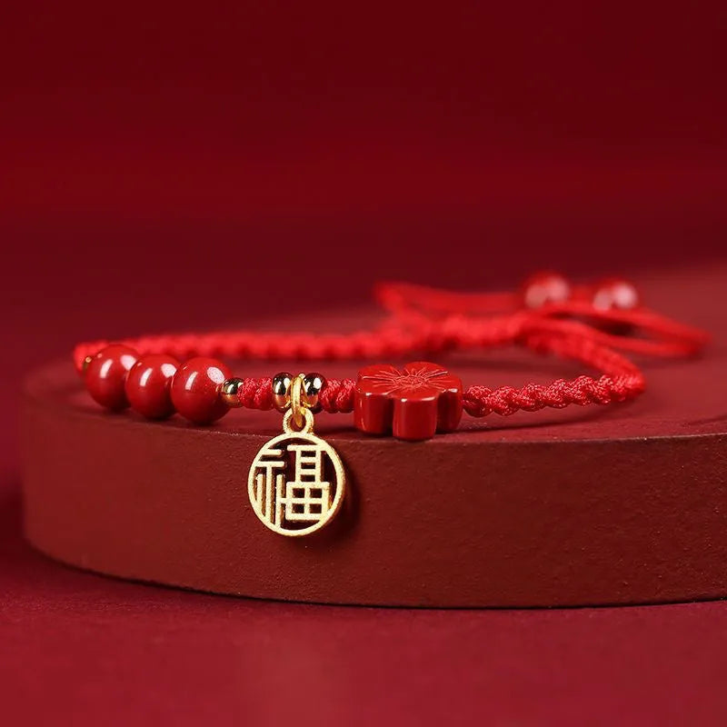 Cinnabar examination luck bracelet with braided rope strap and lucky charm card in choice of colours