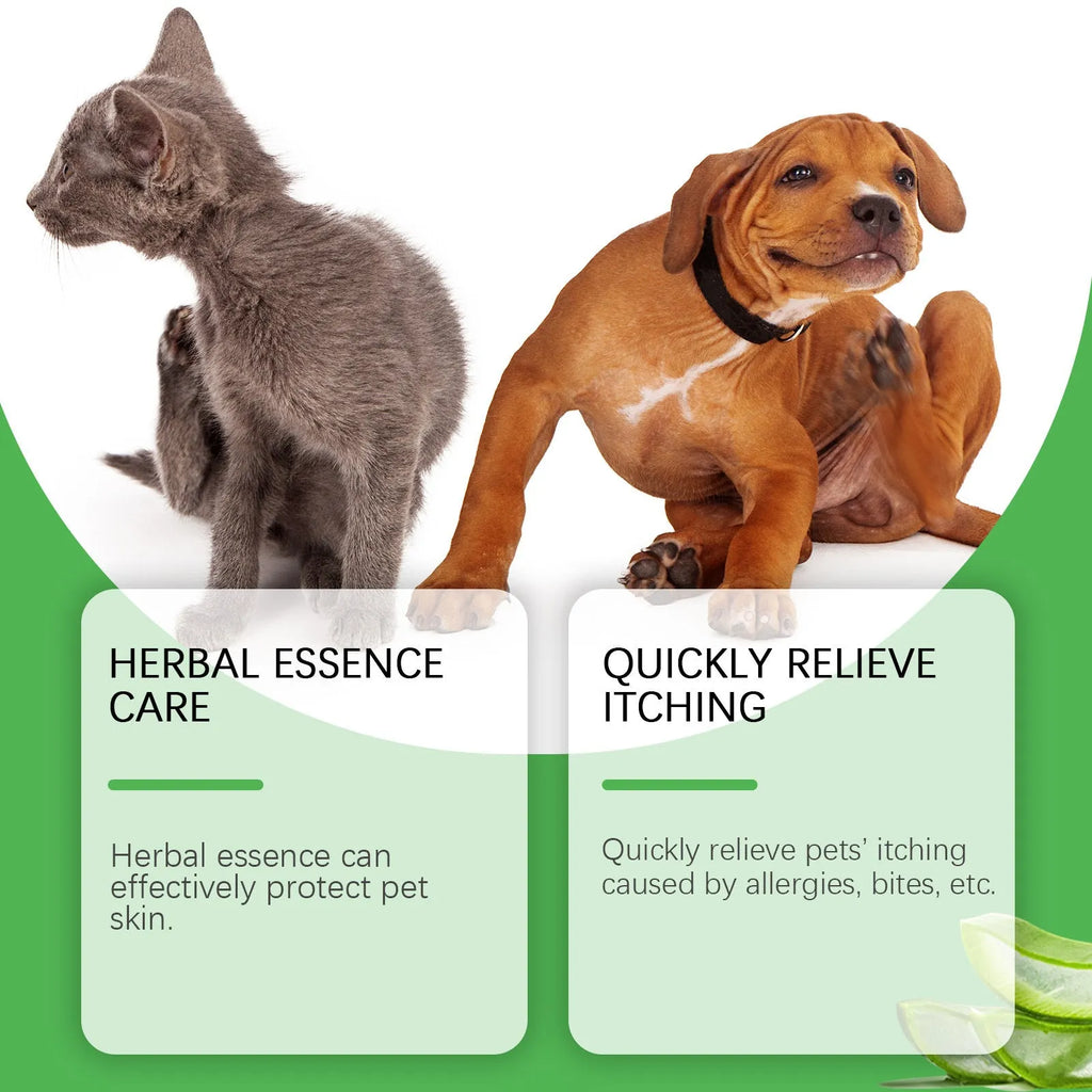 60g pot of natural pet itch relieving cream for cats and dogs with tea tree oil and aloe vera.
