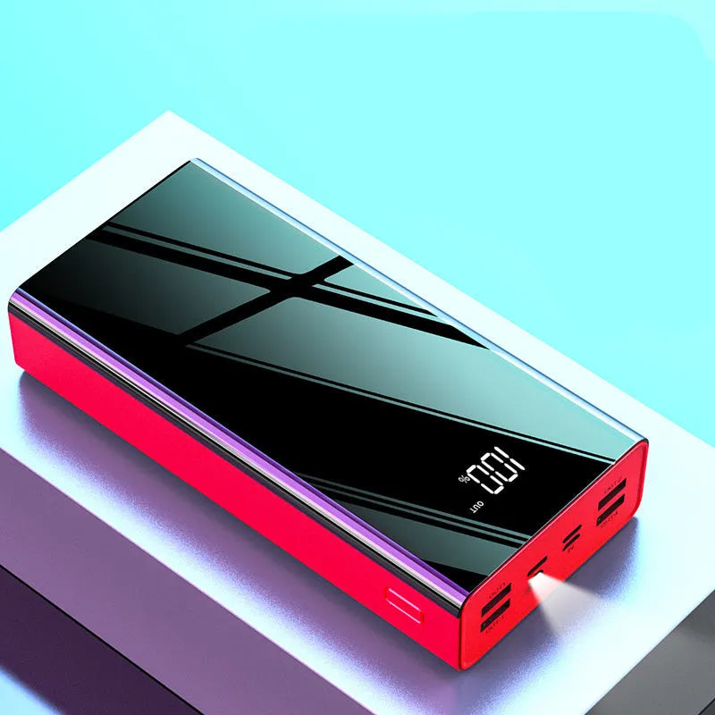 Black large capacity 40000mAh power bank with LCD screen showing battery percentage