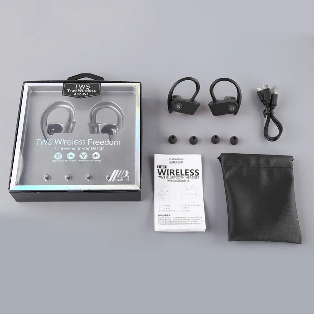 Black wireless Bluetooth earphones with ergonomic design and inline controls for V5.0 connectivity.