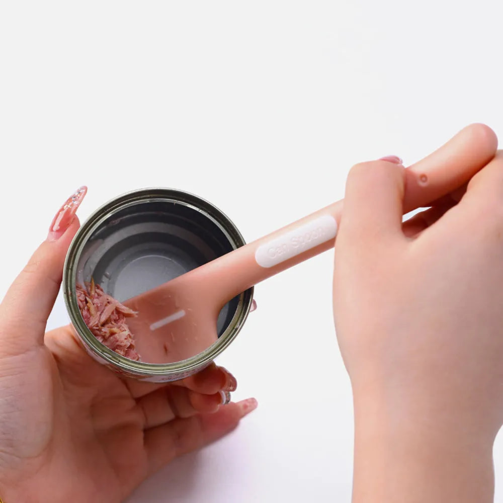 Pet feeding spoon with long handle and right-angle scraper for cat dog wet food cans