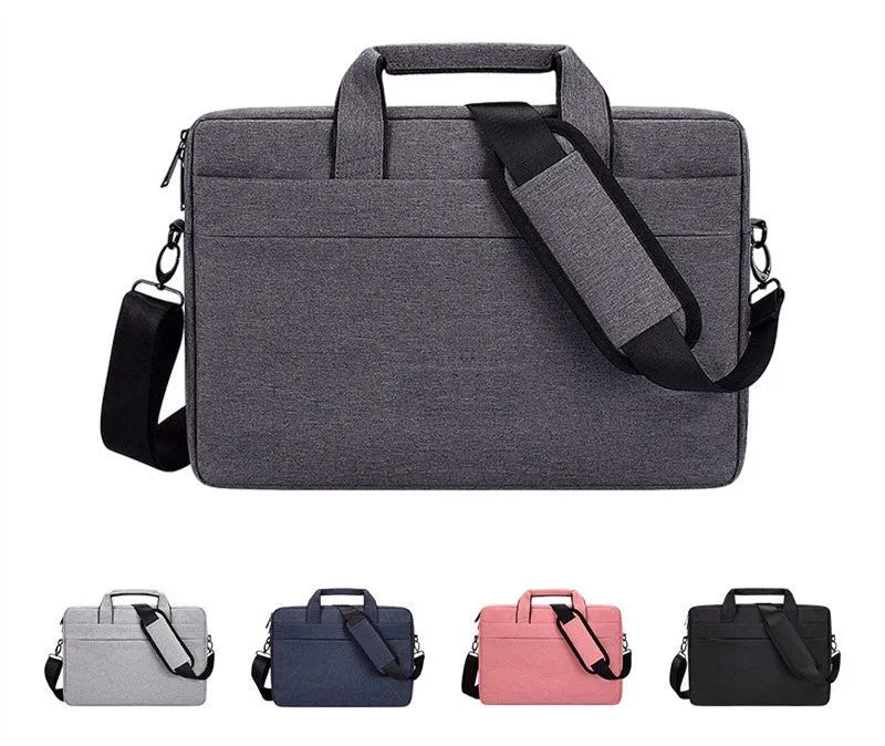 Matte Oxford cloth laptop shoulder bag with zipper closure and soft handle in horizontal square shape