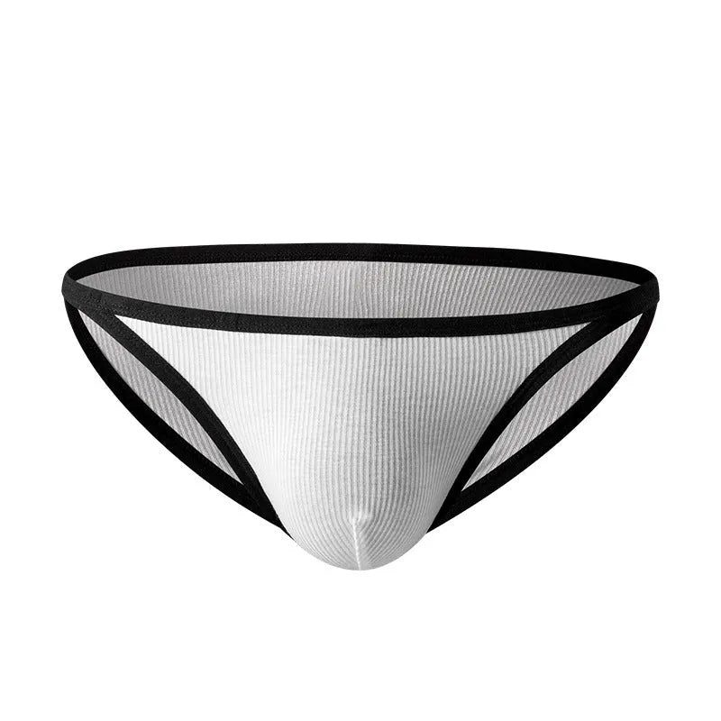 Men's low waist rib knit briefs in white or grey colours with solid design