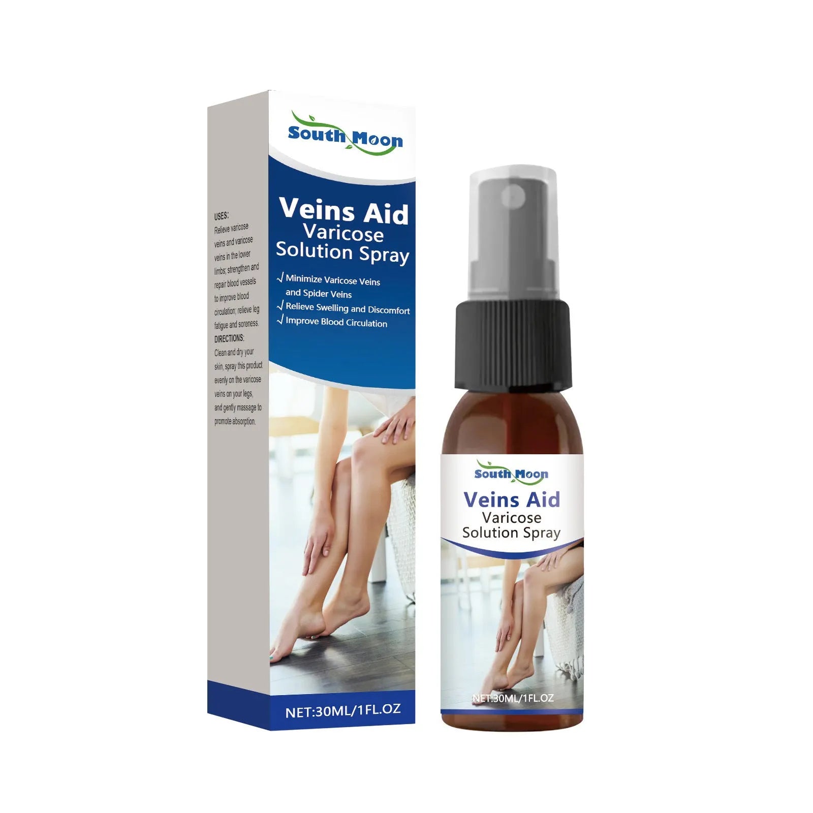 30ml leg care massage spray bottle with menthol, ginger and horse chestnut ingredients