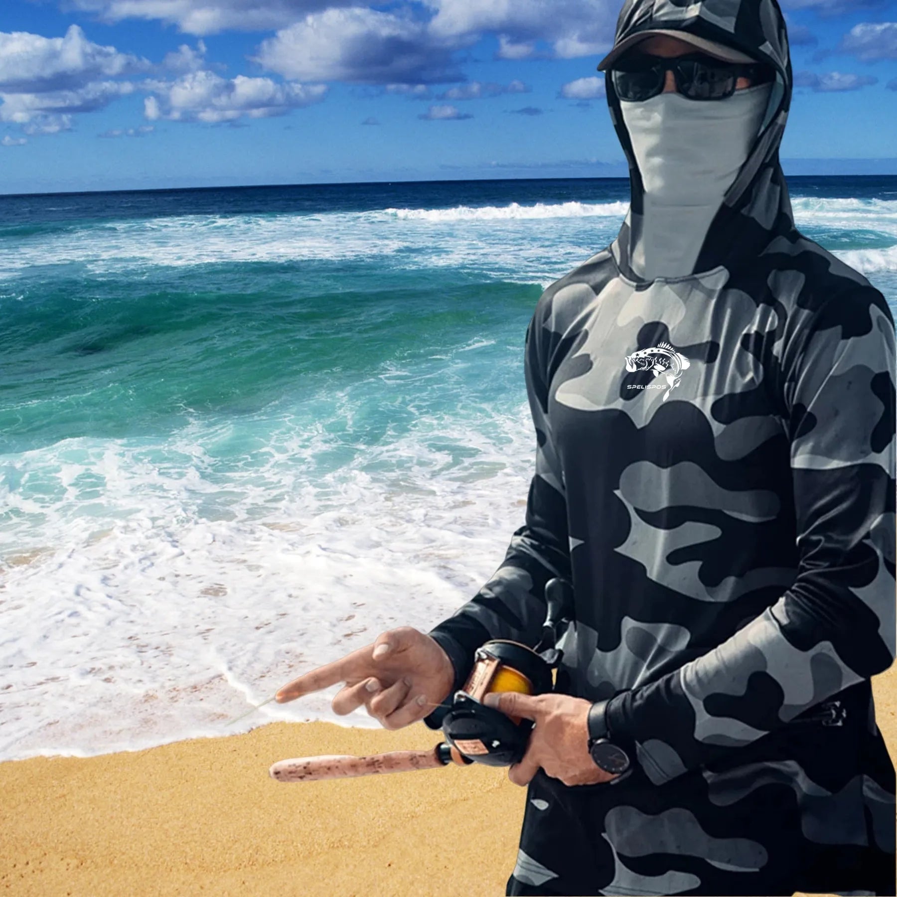 Huk Pursuit long sleeve fishing shirt with crew neck and mesh side panels