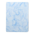 Marbled tri-fold iPad case in dark grey standing upright, showing pen slot and folded stand.