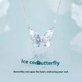 Close-up of an adjustable S925 sterling silver necklace with an ice rain butterfly pendant on a 41-50cm O-ring chain.