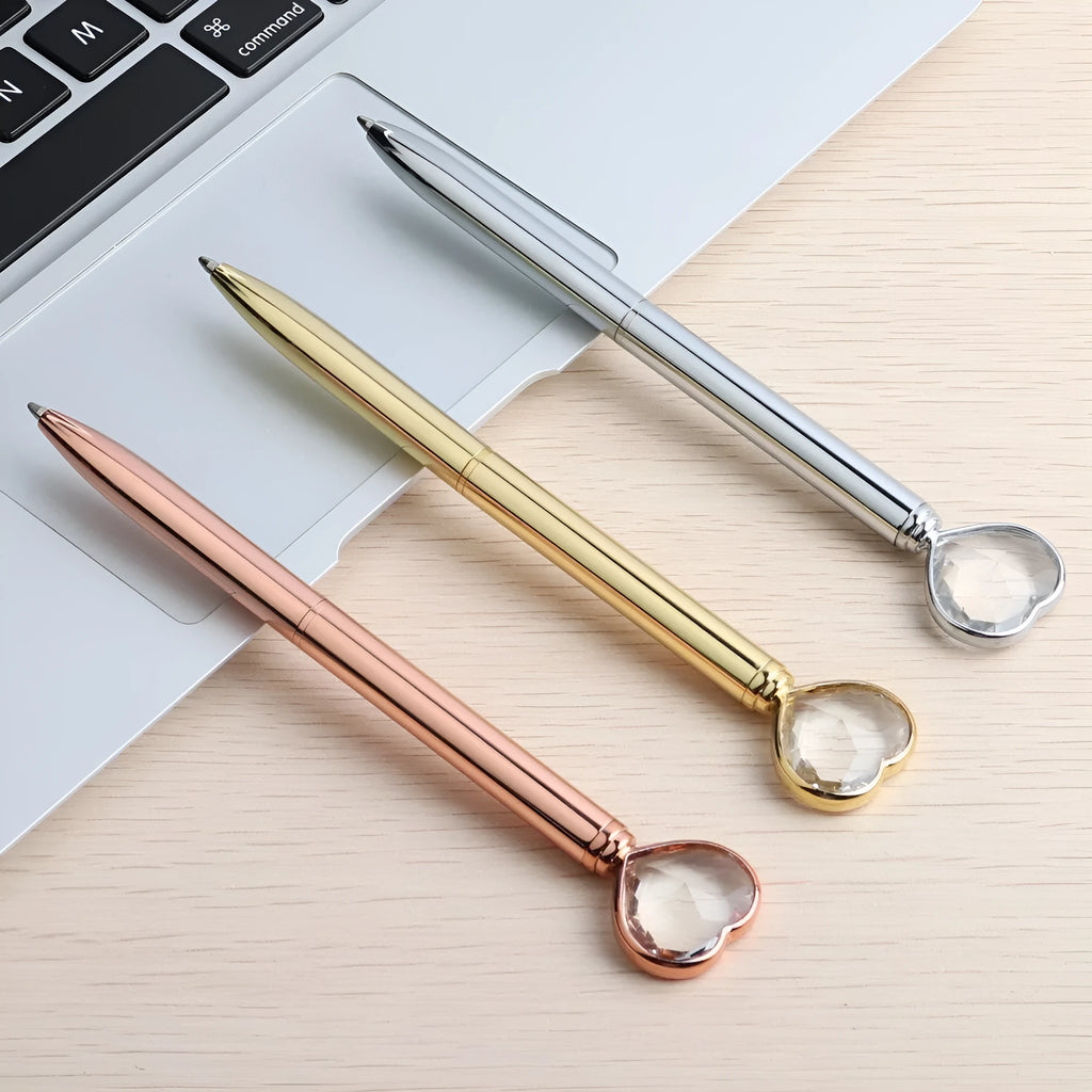 Creative Crystal Love Ball Metal Pen in golden, rose gold, or silver colour with crystal detail
