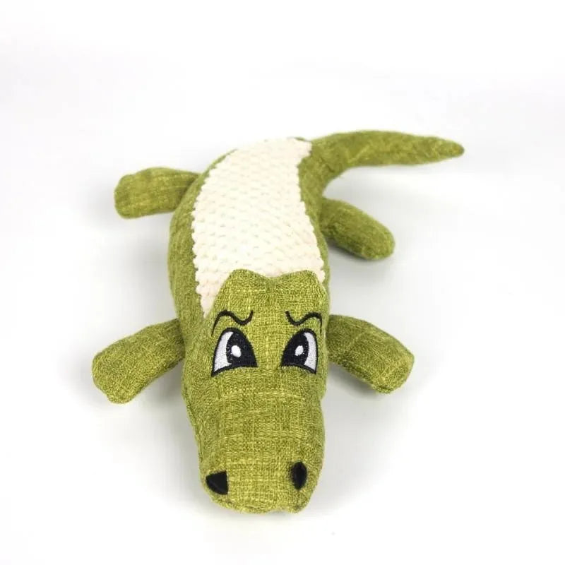 Corn cob plush pet toy in blue, green and red colours with biting sound mechanism