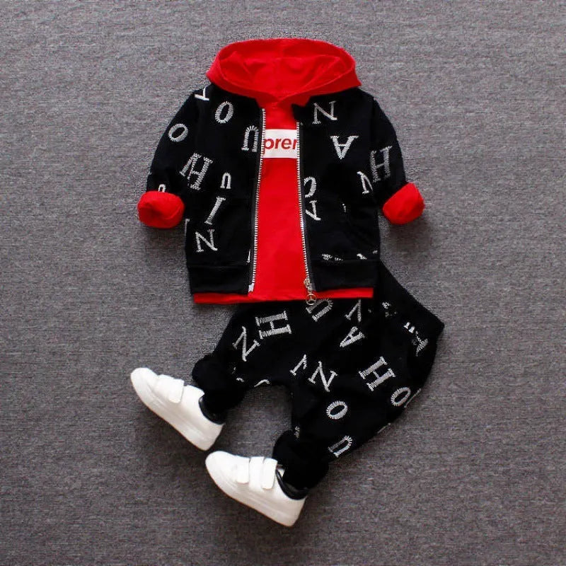 Children's red and white polyester-vinylon clothes set with long sleeves in four size options