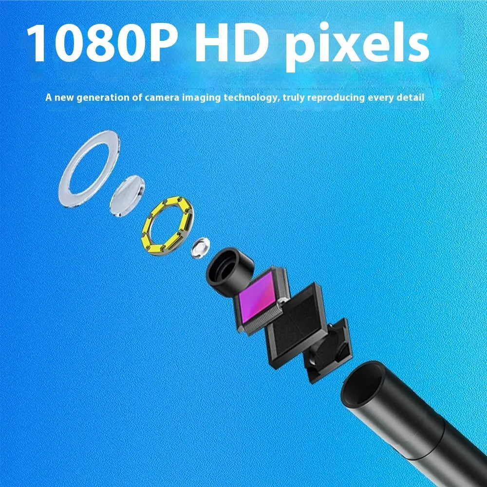 1080p HD endoscope with 8mm probe and flexible or hard wire cable for Android and iPhone car repair inspection.