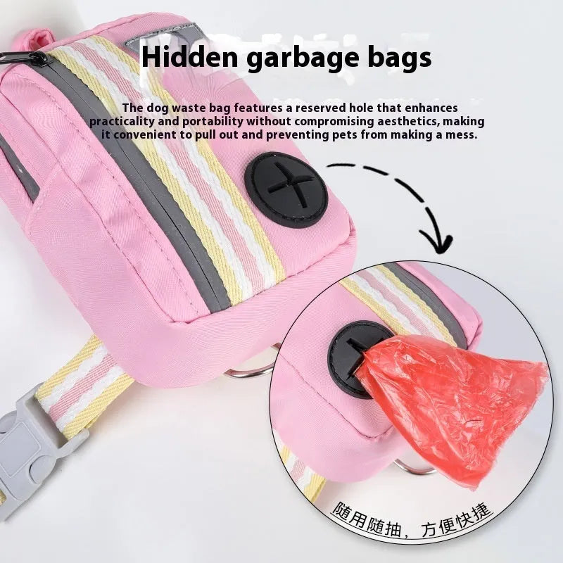 Pink explosion-proof anti-strangulation dog harness with 1.5m lead on a grassy background.