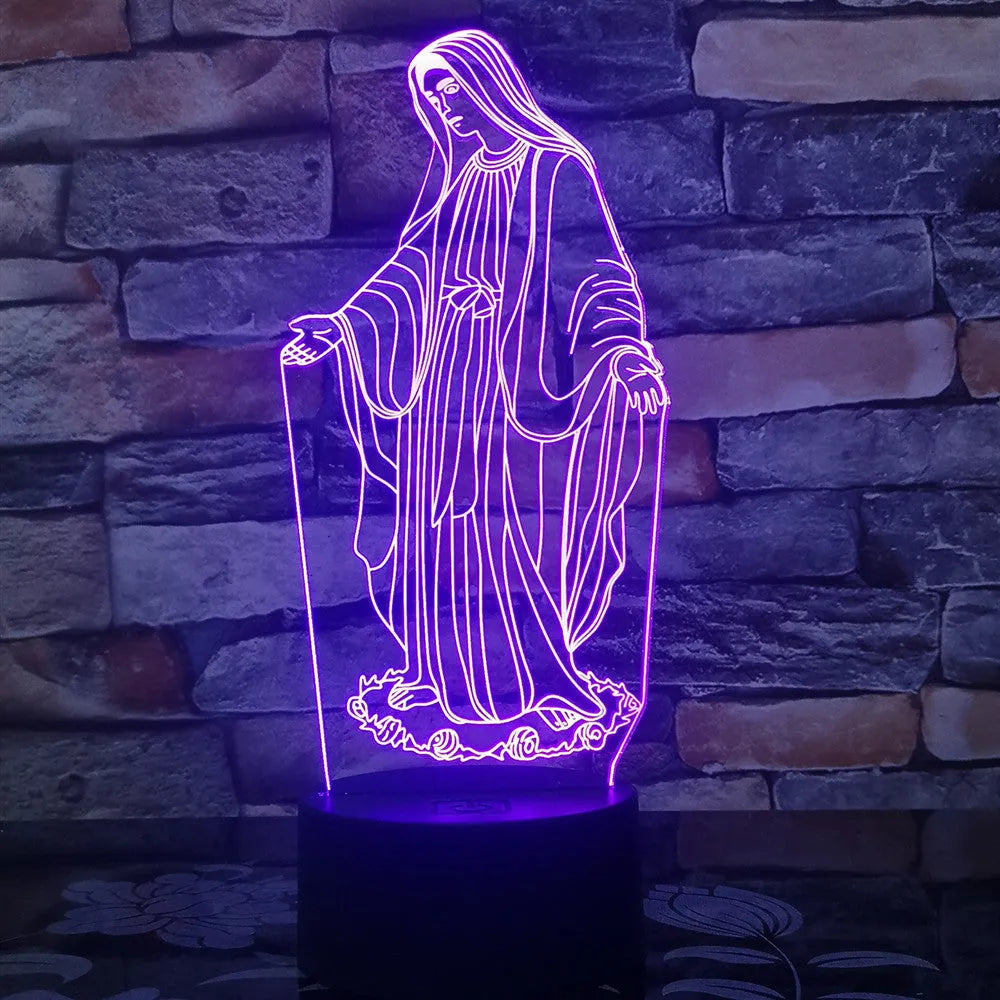 3D LED night light with laser-engraved acrylic plate showing dual ring pattern, ABS base with touch controls