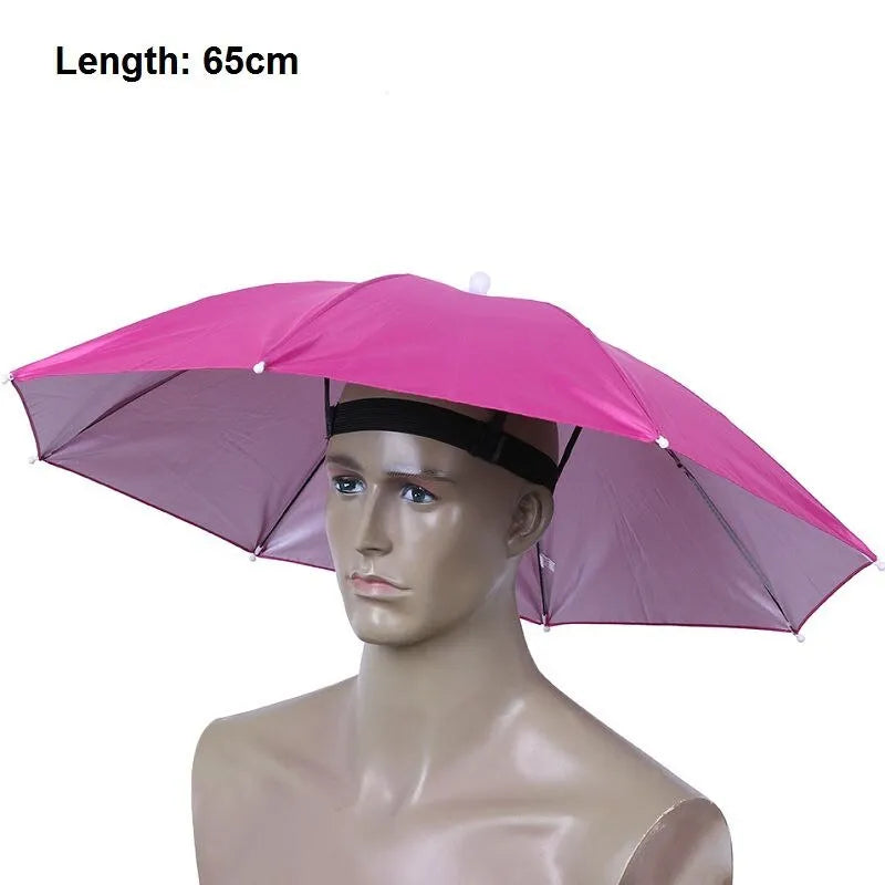Folding handleless polyester fibre sun hat umbrella 55-65cm in outdoor fishing camp setting with silver layer option
