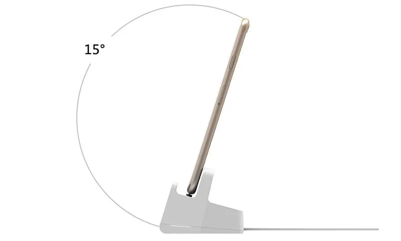 White minimalist headphone charging base on a desk or table