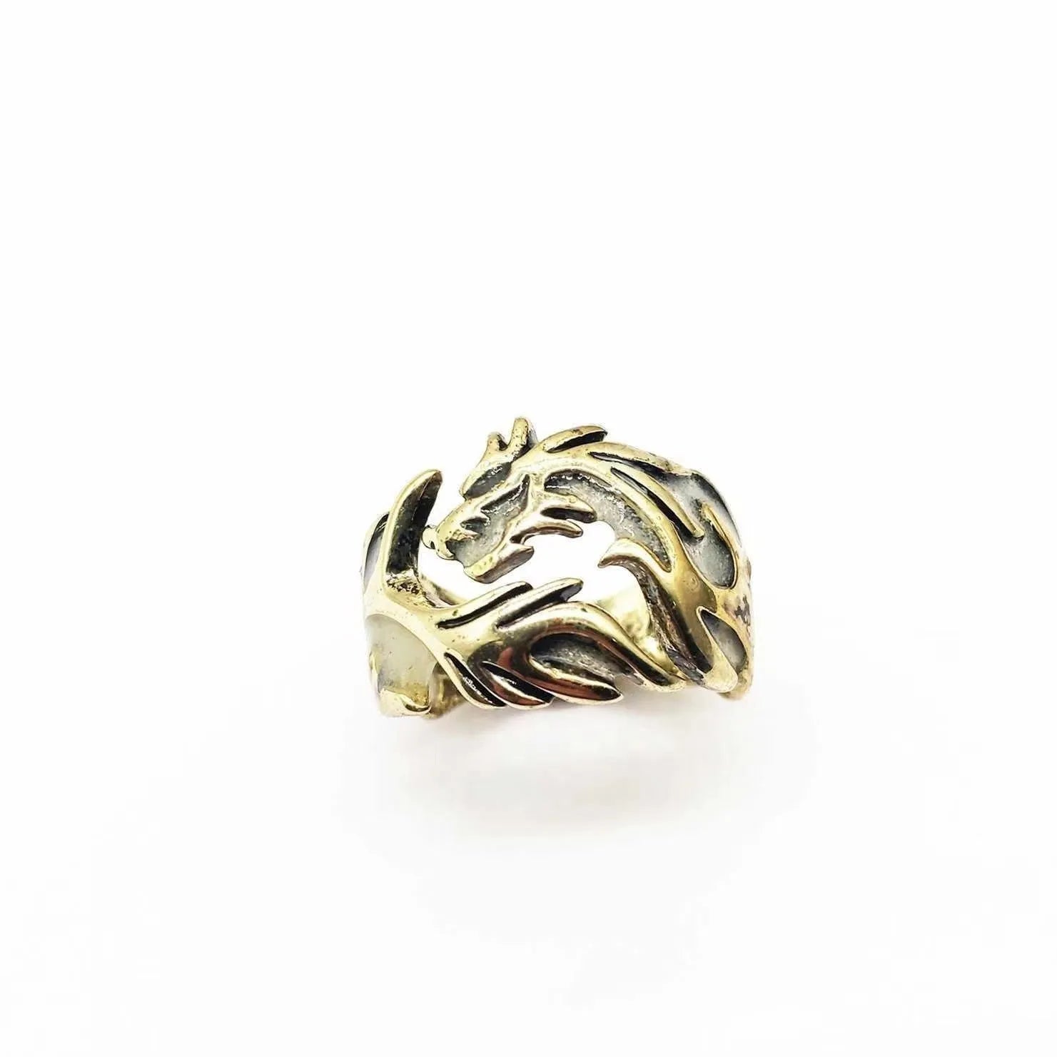 Adjustable Chinese style ring with luminous dragon pattern in antique silver blue and green